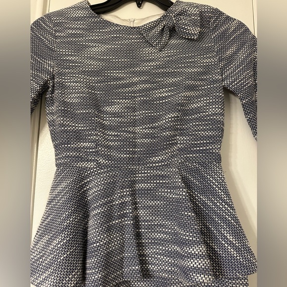 Girls’ Navy and White dress with peplum and shoulder bow - Picture 5 of 5